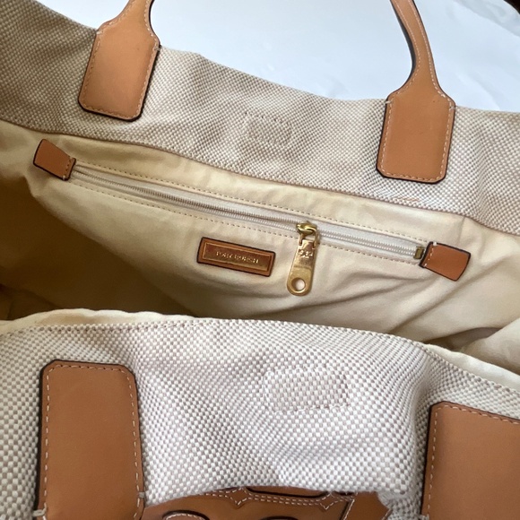 TORY BURCH Canvas & Leather Ella Tote Beige Natural - Picture 10 of 16